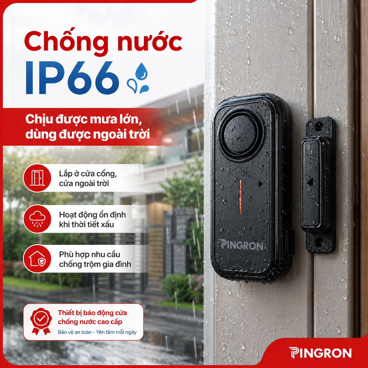 Thiết bị báo động cửa PINGRON C12 chống nước IP66 lắp ngoài trời