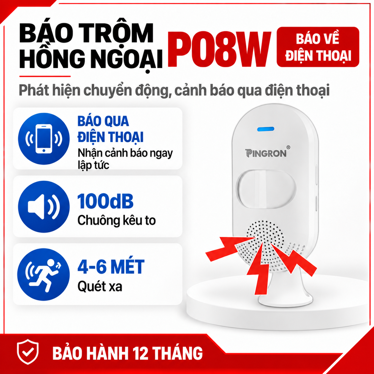 Thiết Bị Chống Trộm Hồng Ngoại Báo Qua Điện Thoại Pingron P08W