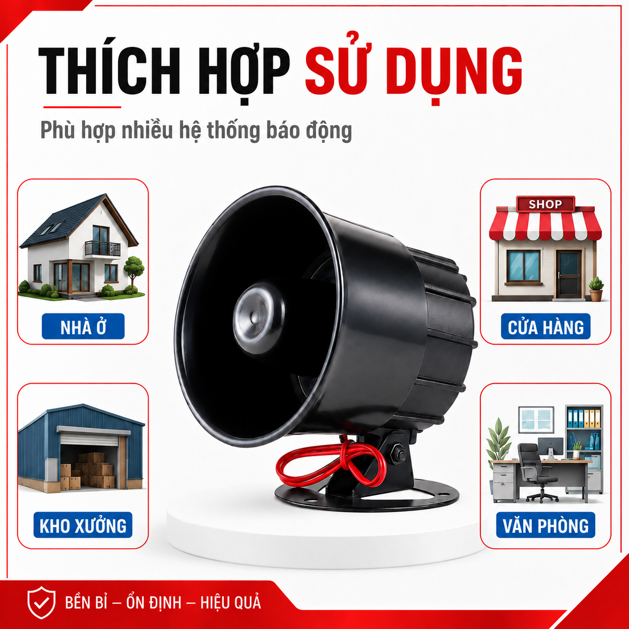 Còi báo động PINGRON S10 dùng cho nhà ở cửa hàng kho xưởng văn phòng