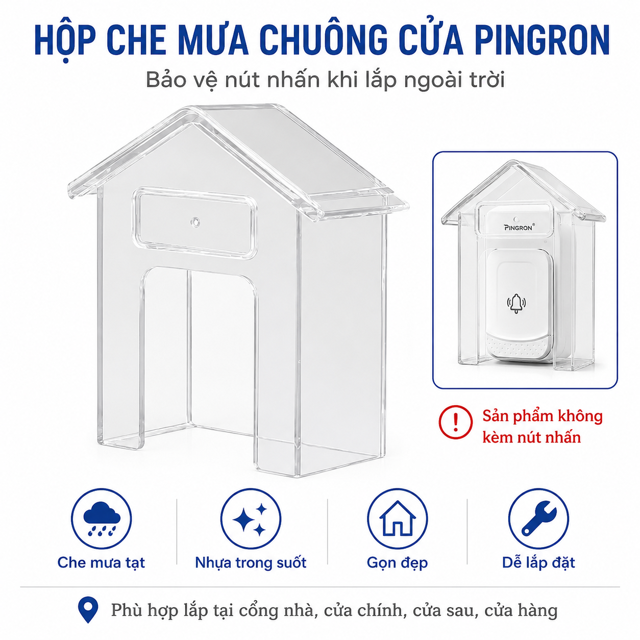 Hộp che mưa bảo vệ nút nhấn chuông cửa PINGRON trong suốt