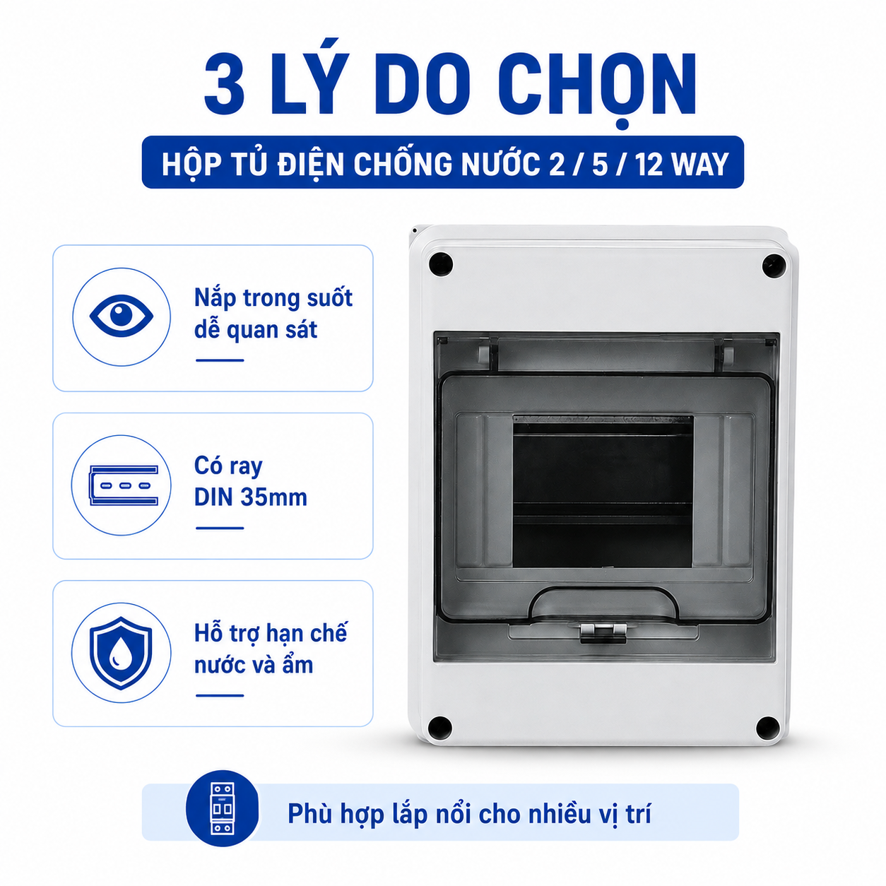 Hộp tủ điện chống nước lắp nổi 5 WAY dùng cho CB, aptomat – ảnh 2