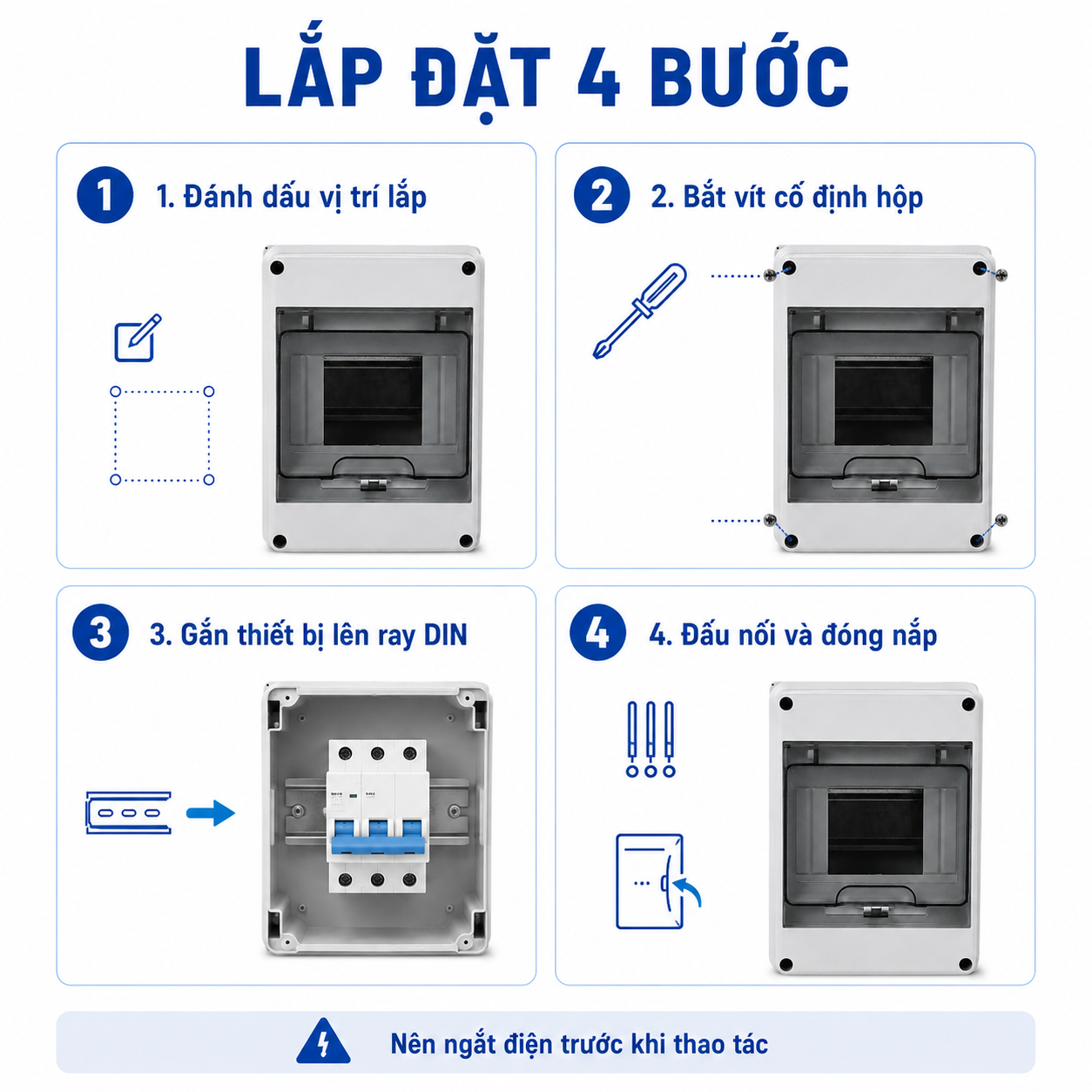 Hộp tủ điện chống nước lắp nổi 5 WAY dùng cho CB, aptomat – ảnh 8