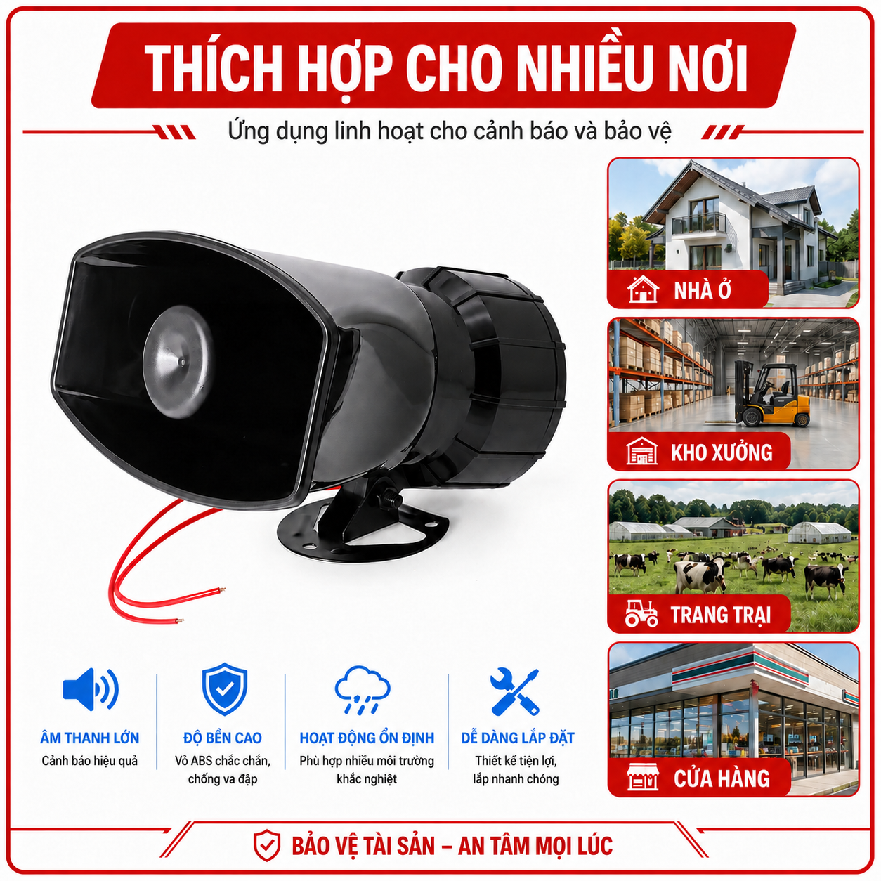 Còi hú S09 dùng cho nhà ở cửa hàng kho xưởng trang trại và hệ thống cảnh báo