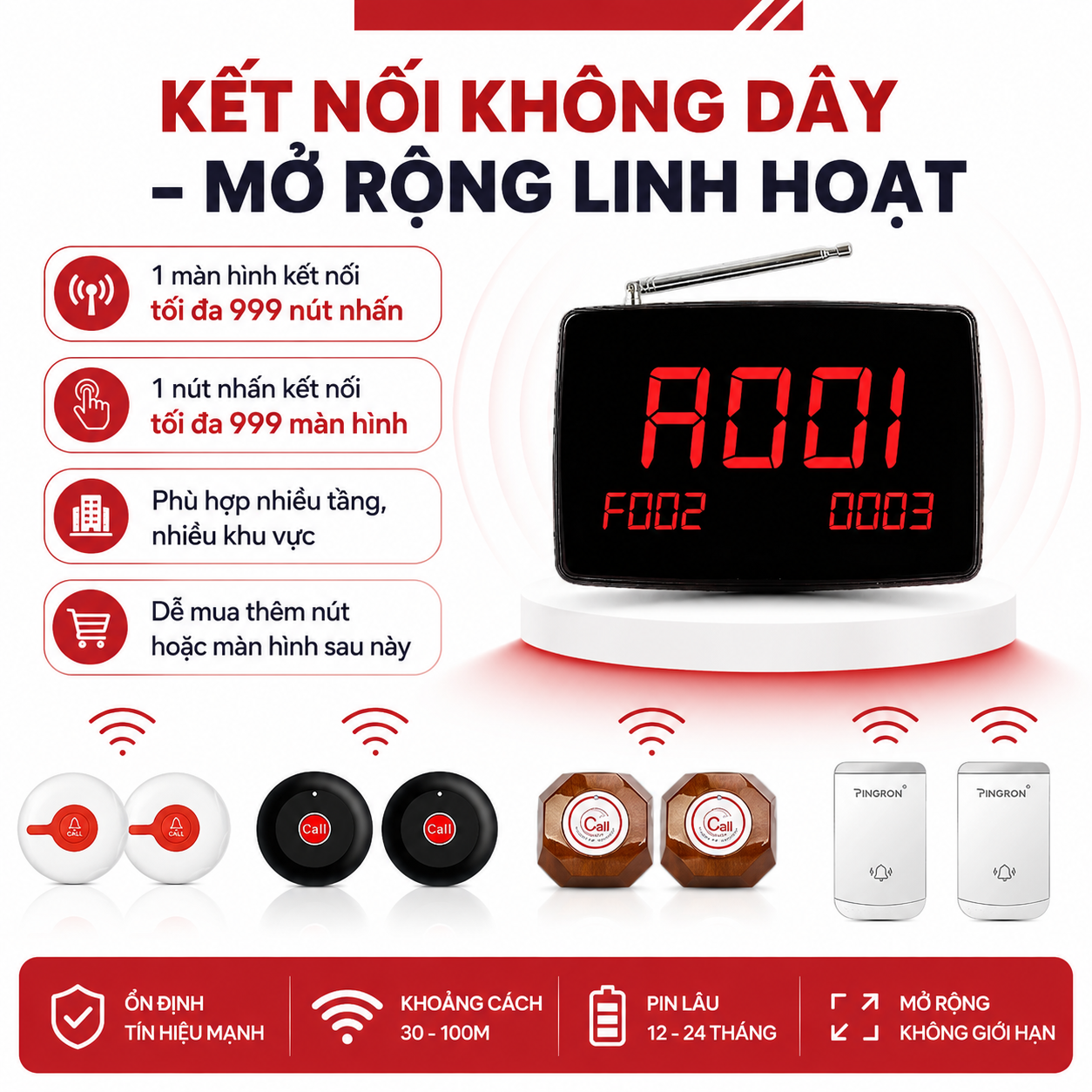 Chuông gọi phục vụ không dây PINGRON PV02 - Tiếng Việt – ảnh 4