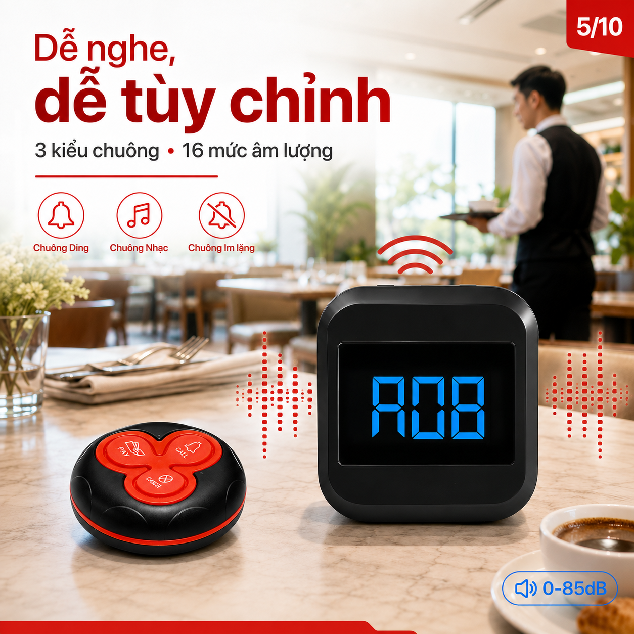 Màn hình PINGRON PV07 hỗ trợ 3 kiểu chuông và 16 mức âm lượng từ 0 đến 85 dB