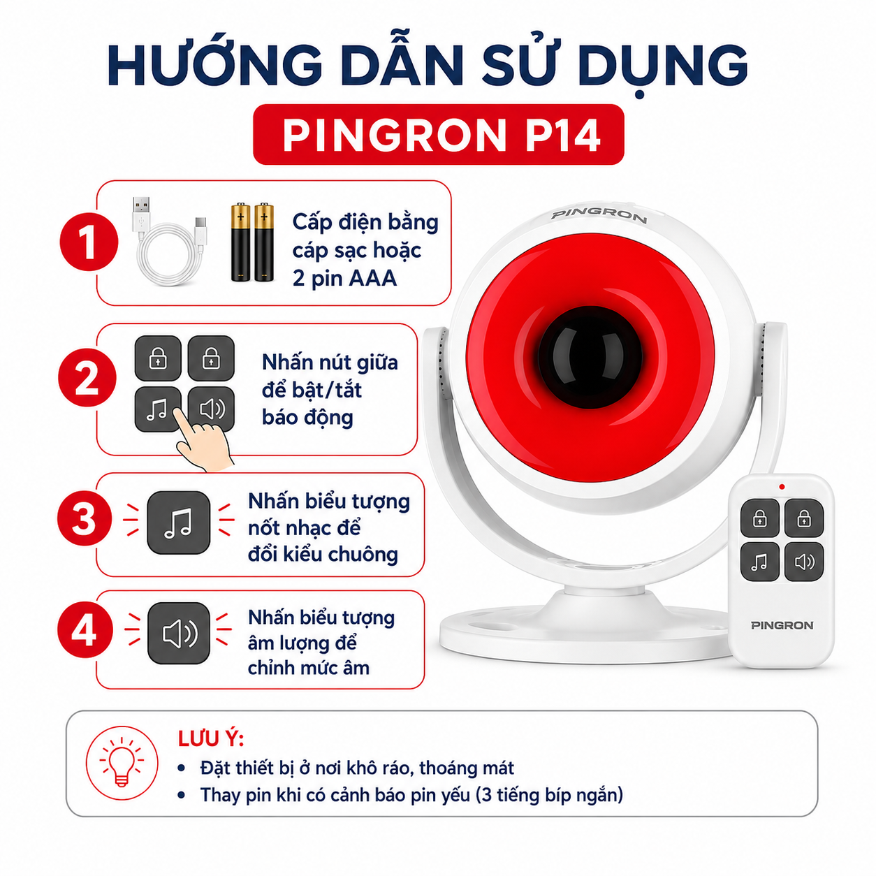 Chuông báo động chống trộm hồng ngoại PINGRON P14 có remote – ảnh 7