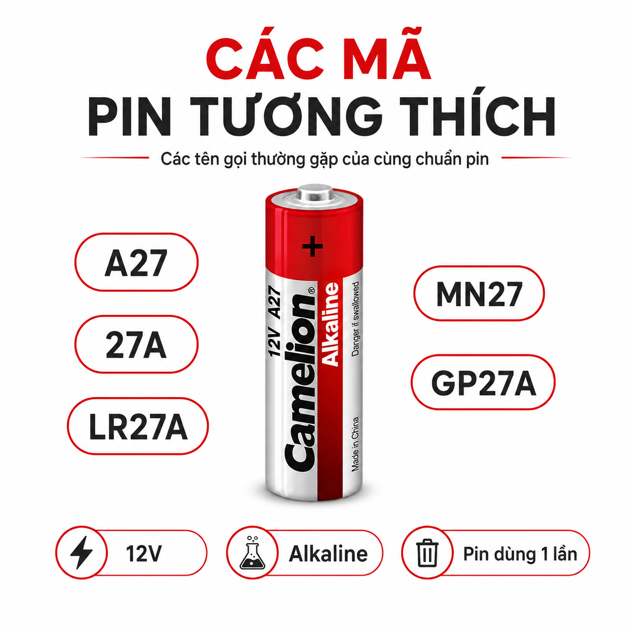 Pin 27A 12V Alkaline Camelio dùng cho remote cửa cuốn, báo động – ảnh 4