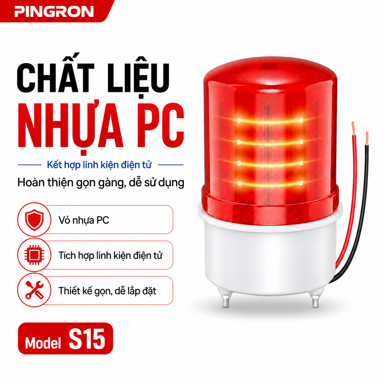Đèn còi PINGRON S15 vỏ nhựa PC và linh kiện điện tử