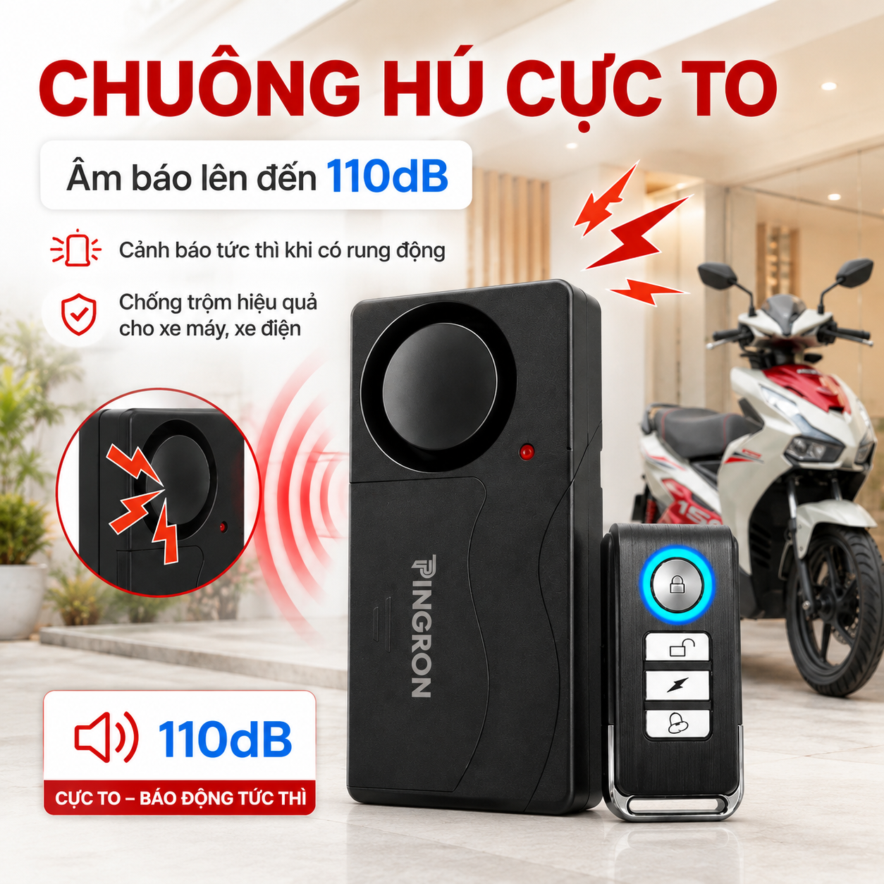 Khóa Chống Trộm Xe Máy PINGRON PR-R05 | Báo Động Lớn 110dB – image 4