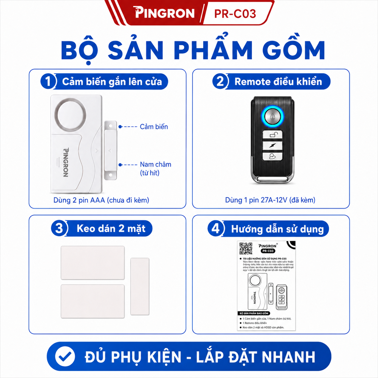 Thiết bị chống trộm gắn cửa PINGRON PR-C03, báo động 105-110dB, 3 chế độ – ảnh 4