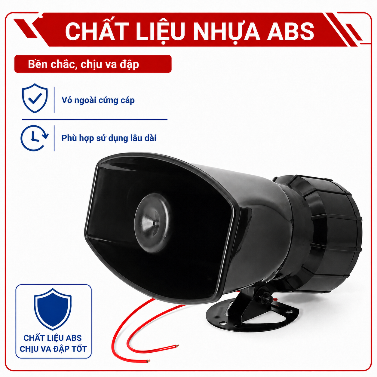 Còi báo động S09 với thân vỏ làm từ nhựa ABS màu đen