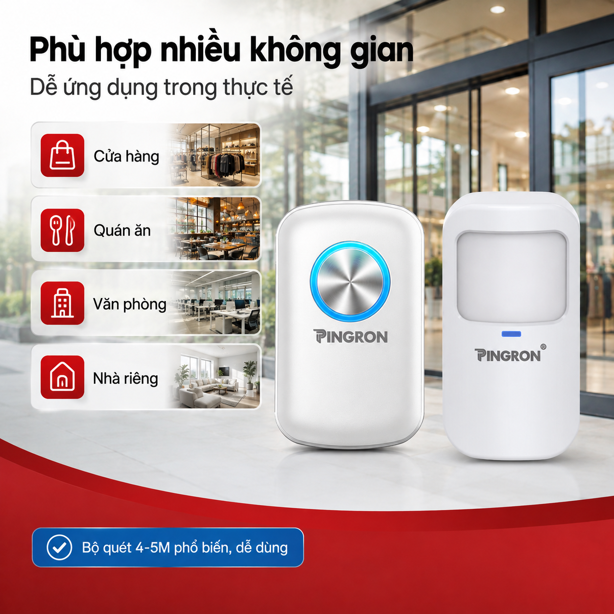 Chuông báo khách PINGRON dùng cho cửa hàng, quán ăn, văn phòng và nhà riêng.