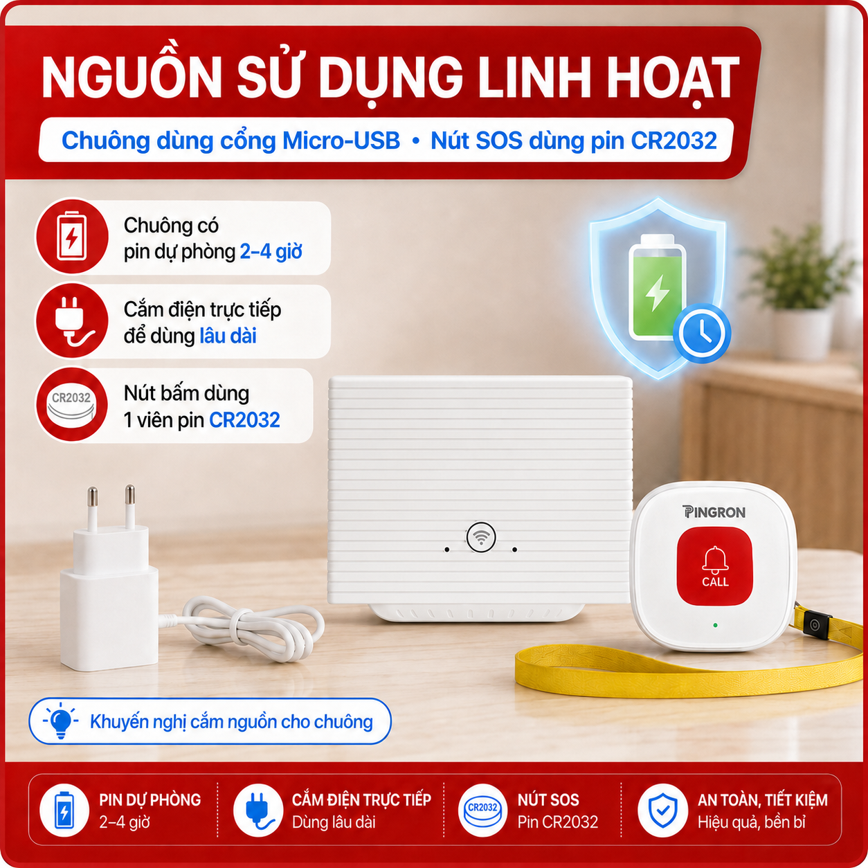 Chuông Báo Cho Người Già PINGRON S021 | Cảnh Báo Tại Chỗ Và Báo Qua Điện Thoại – image 7