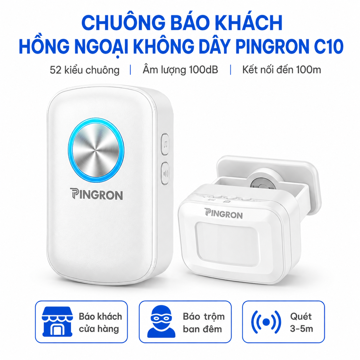 Chuông báo khách hồng ngoại không dây PINGRON C10