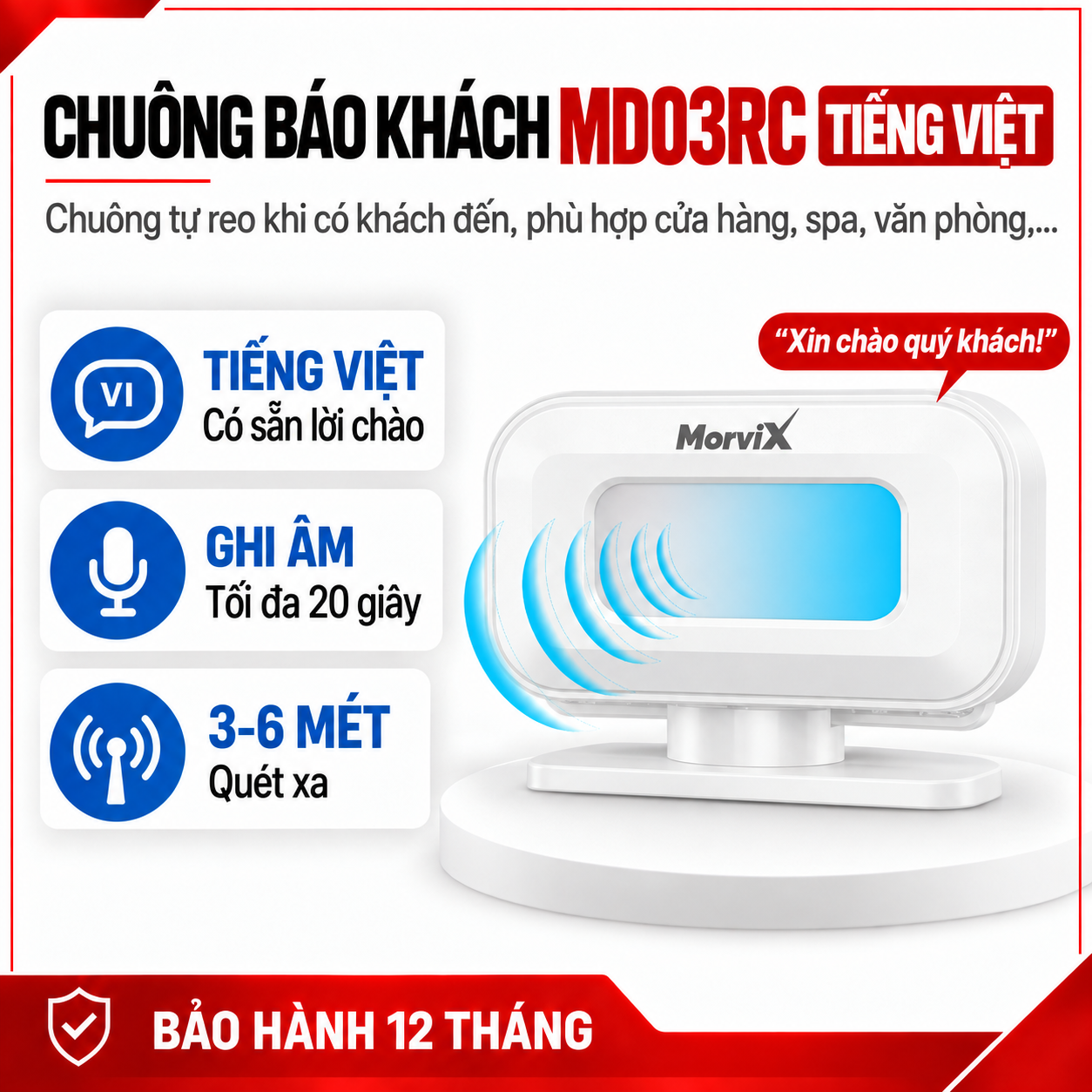 Chuông báo khách tự động MORVIX MD03RC