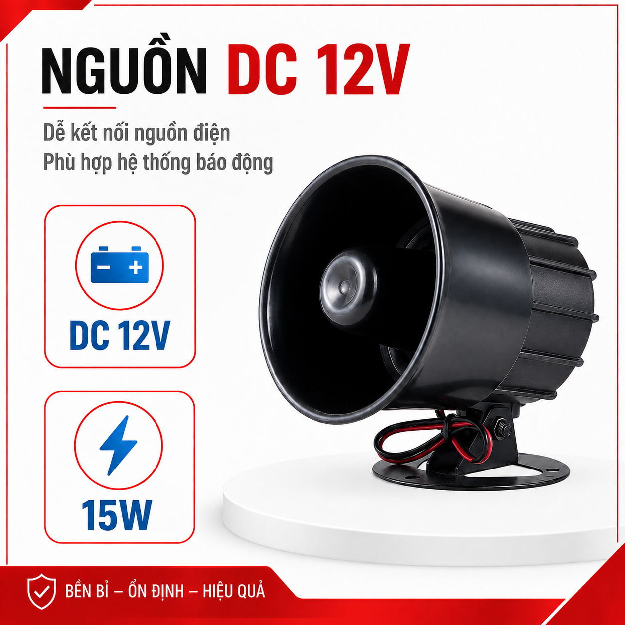 Còi báo động PINGRON S02 sử dụng nguồn DC 12V công suất 15W