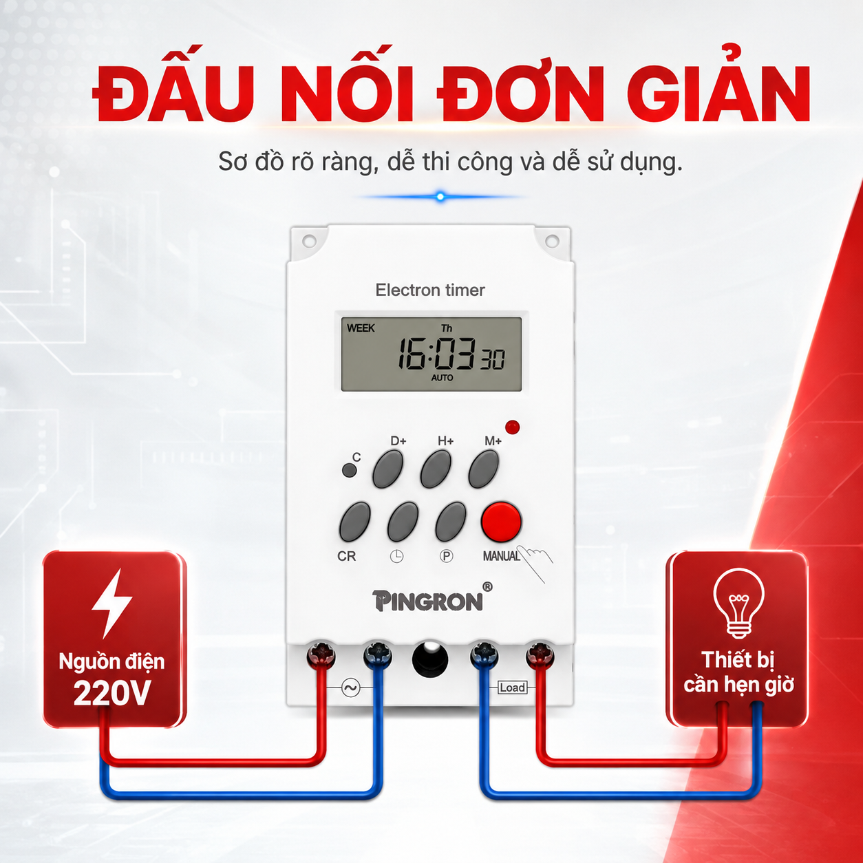 Công Tắc Hẹn Giờ 220V PINGRON CTH30 | Timer Hẹn Giờ Chịu Tải 25A – ảnh 10
