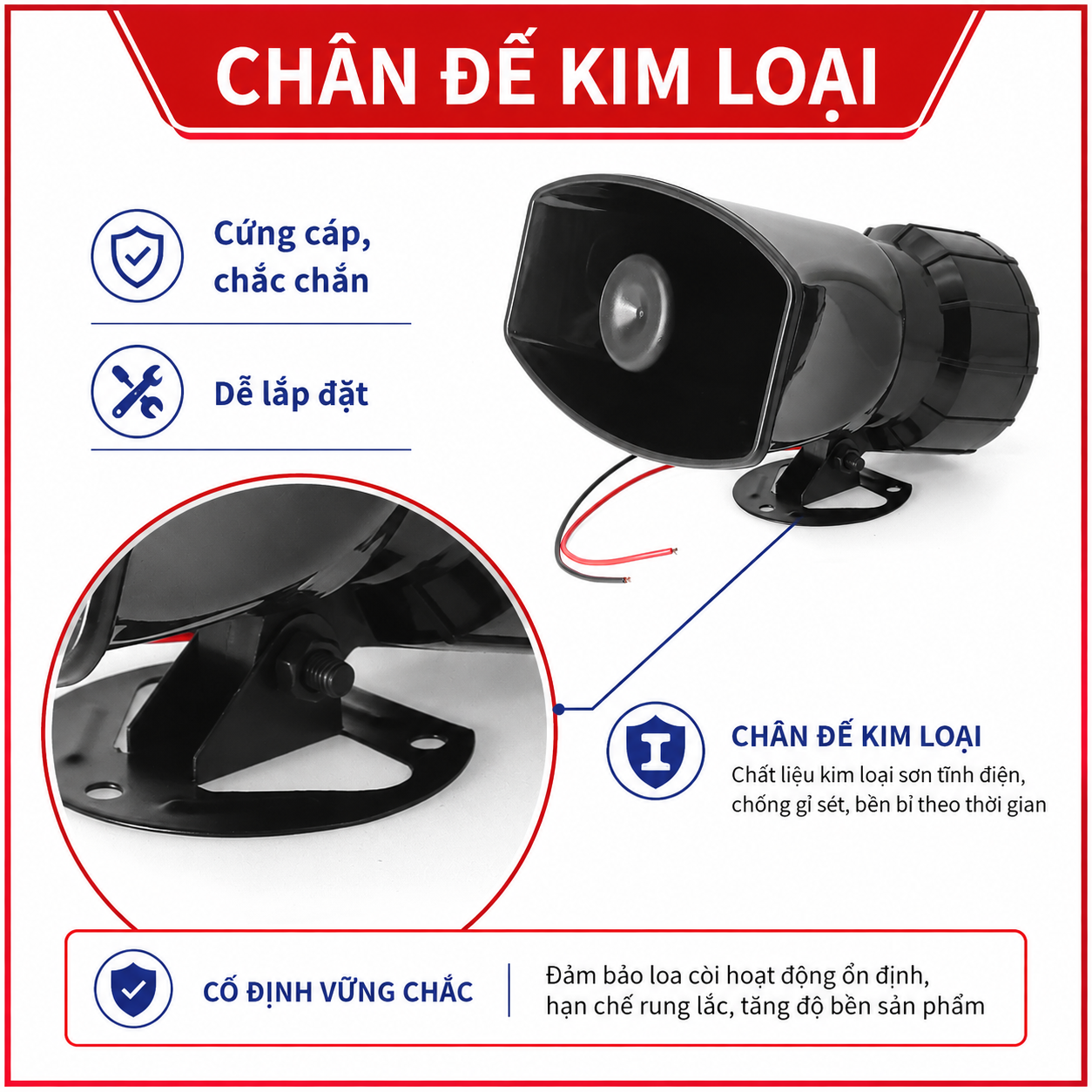Chân đế kim loại của còi hú báo động S03