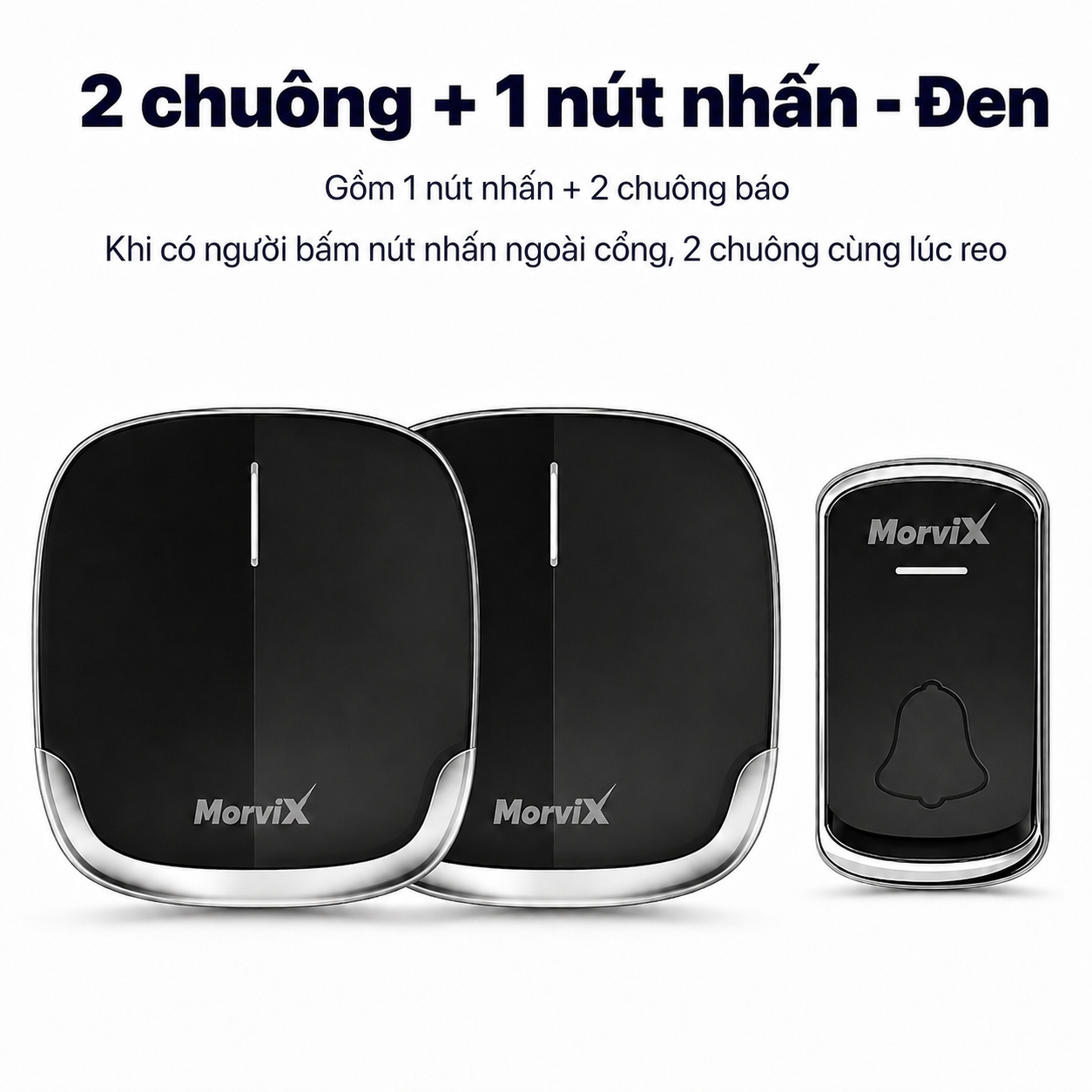 2 chuông + 1 nút nhấn · Đen