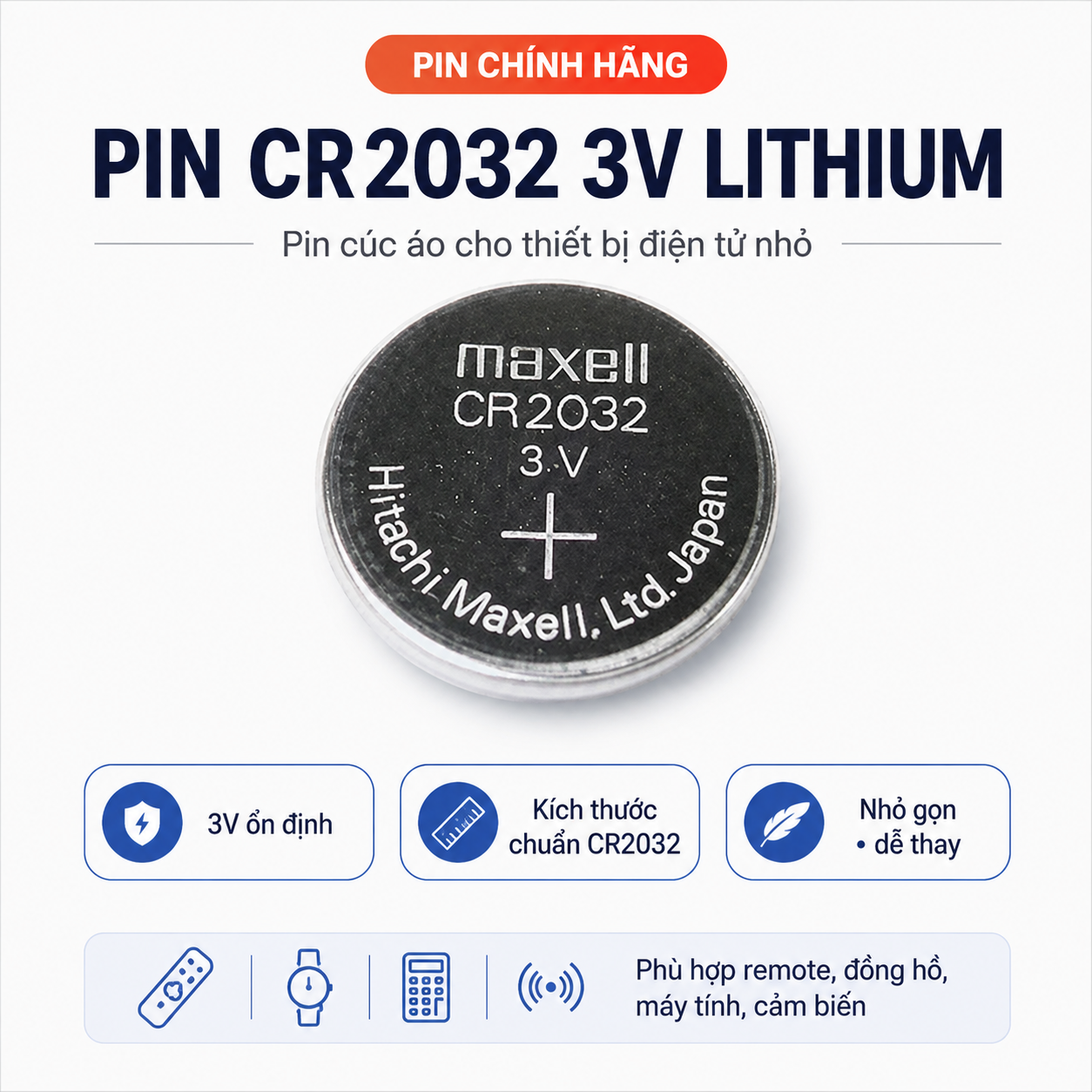 Pin CR2032 3V Lithium Camelio dùng cho remote, đồng hồ, cảm biến