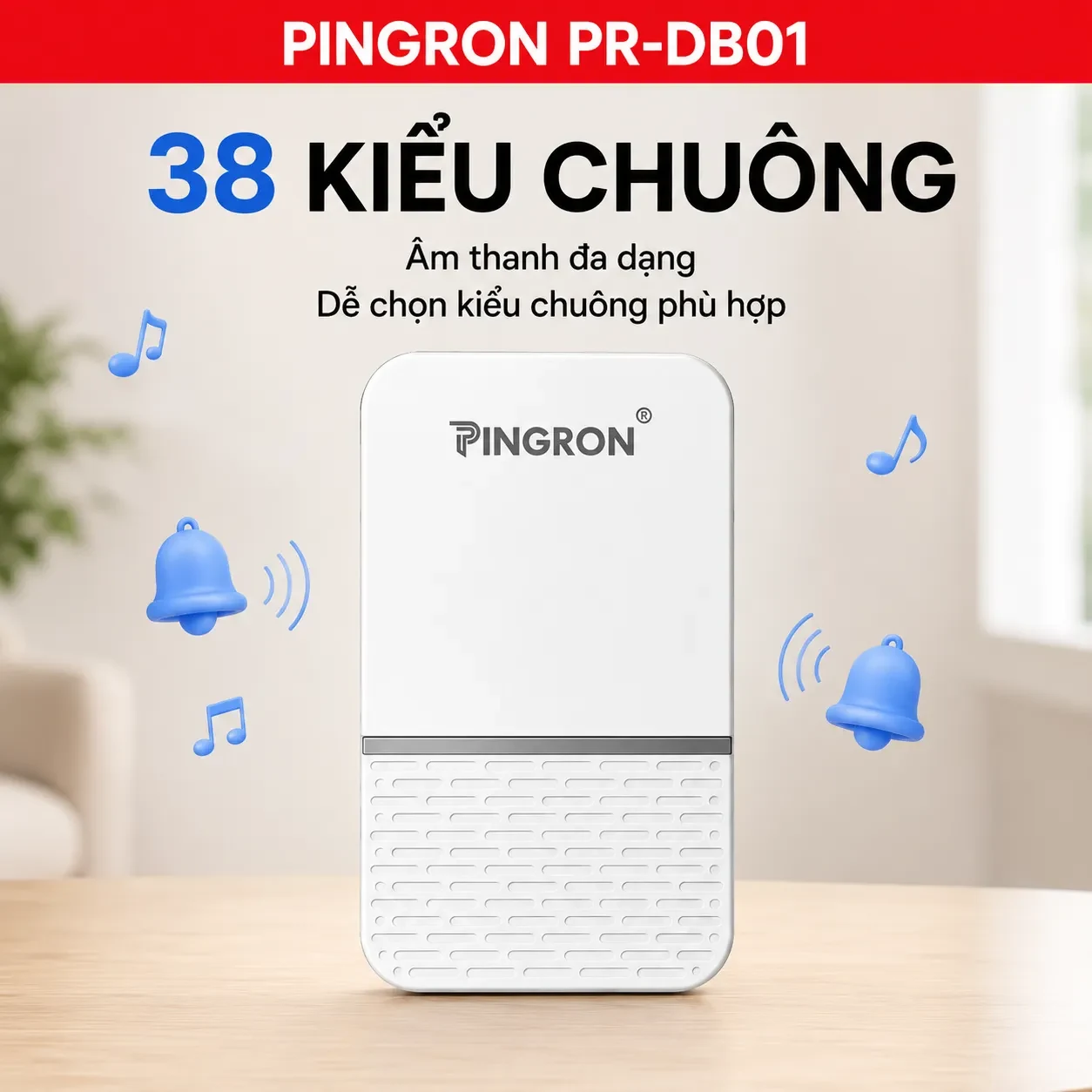 Chuông báo PINGRON PR-DB01 hỗ trợ 38 kiểu chuông
