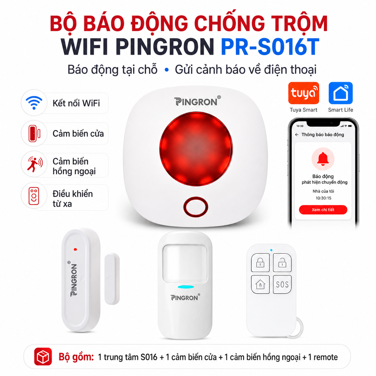 Thiết bị chống trộm gia đình WiFi PINGRON PR-S016T báo qua điện thoại
