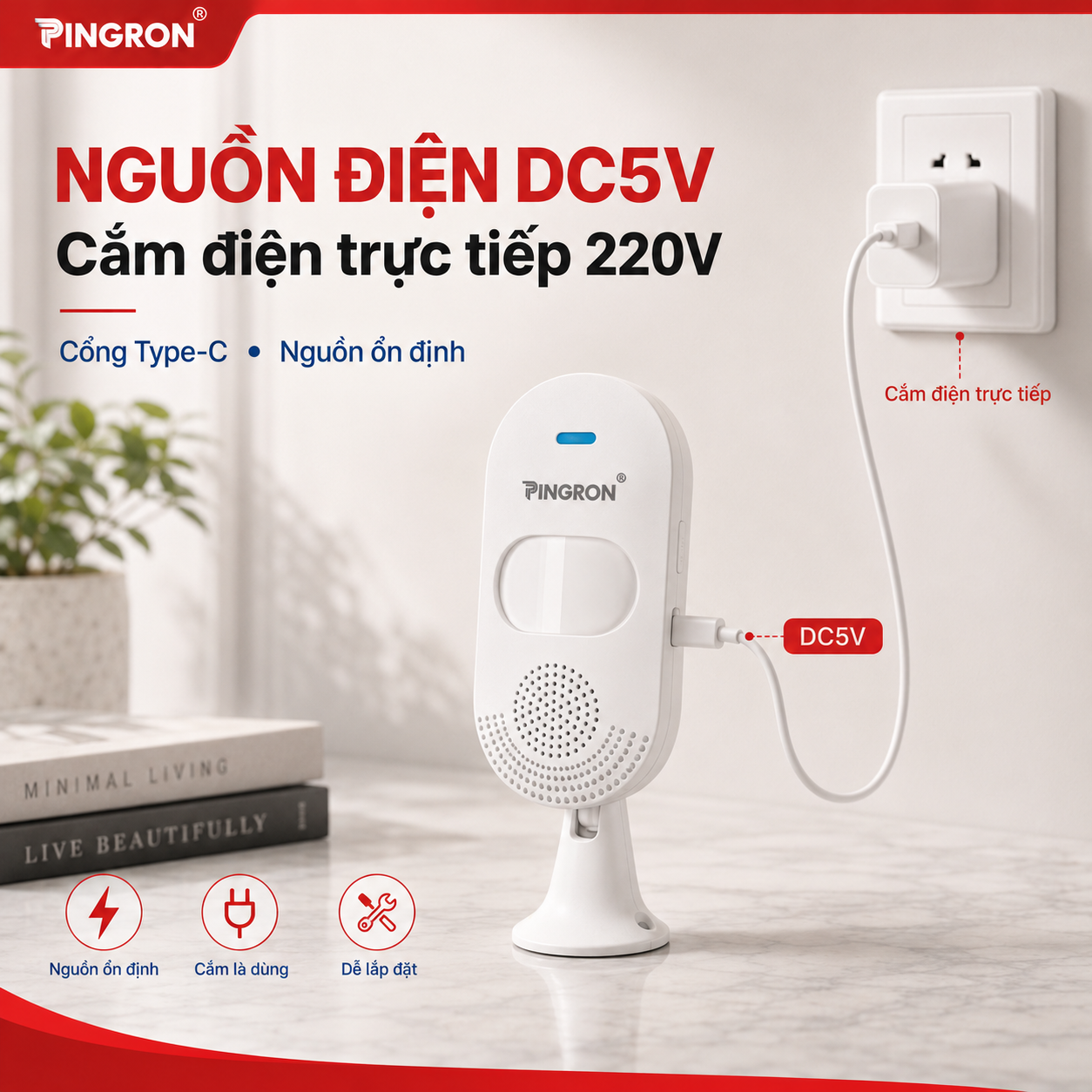 Pingron P08W sử dụng nguồn DC5V qua cổng Type-C