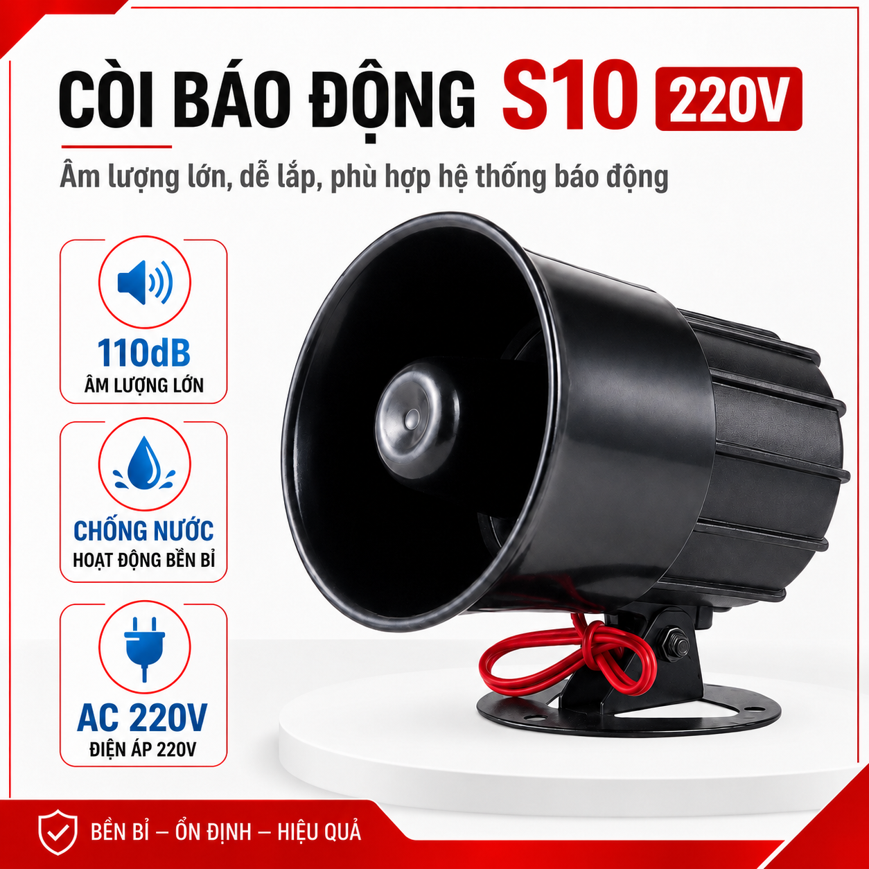 Còi Hú Báo Động 220V PINGRON S10 | Chống Nước, Âm Thanh 110dB