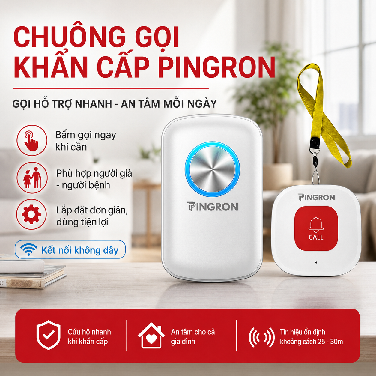 Chuông Báo Cho Người Già Pingron C10+N03 | 5 Mức Âm Lượng, 52 Kiểu Chuông, Dễ Dùng Cho Người Lớn Tuổi