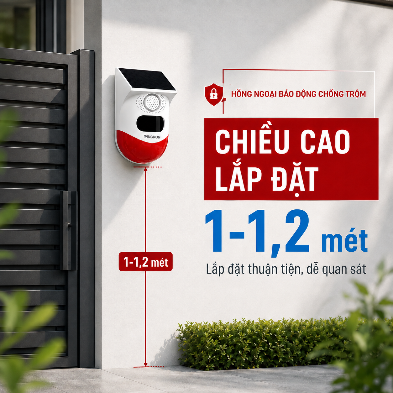 Chiều cao lắp đặt tham khảo báo động chống trộm P10R