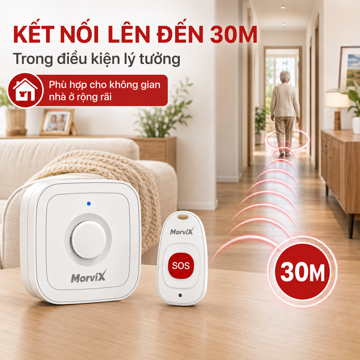 Chuông báo MorviX MD02 có khoảng cách kết nối lý tưởng lên đến 30 m