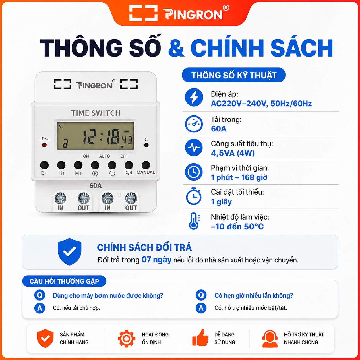 Công tắc hẹn giờ công suất lớn PINGRON HG60/HG80 220V – ảnh 9