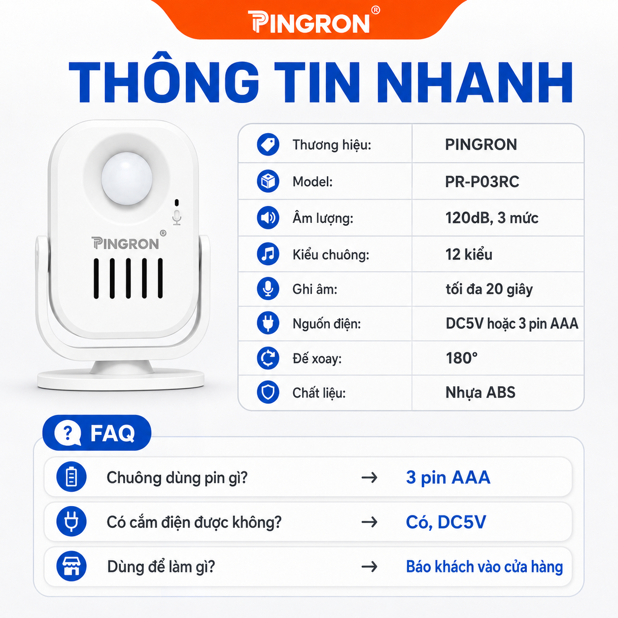 Chuông báo khách tự động PINGRON PR-P03RC ghi âm tiếng Việt – ảnh 9