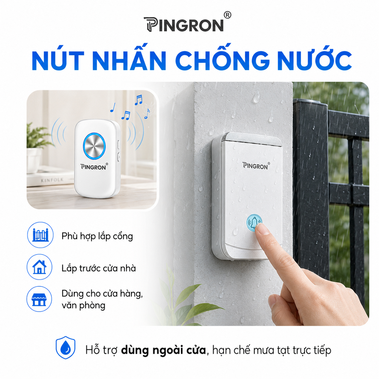 Chuông cửa không dây PINGRON DB02 – Cài chuông riêng cho từng nút nhấn – ảnh 9