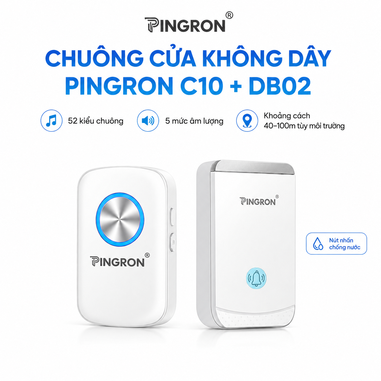 Chuông cửa không dây PINGRON DB02 – Cài chuông riêng cho từng nút nhấn