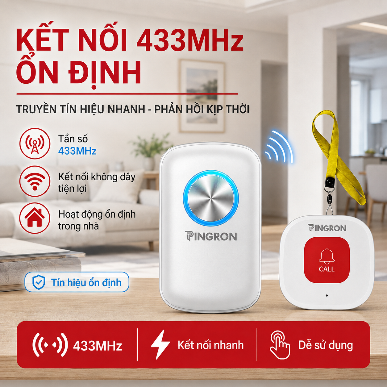 Chuông Báo Khẩn Cấp Cho Người Già Pingron C10+N03 | 5 Mức Âm Lượng, 52 Kiểu Chuông, Dễ Dùng Cho Người Lớn Tuổi – ảnh 6