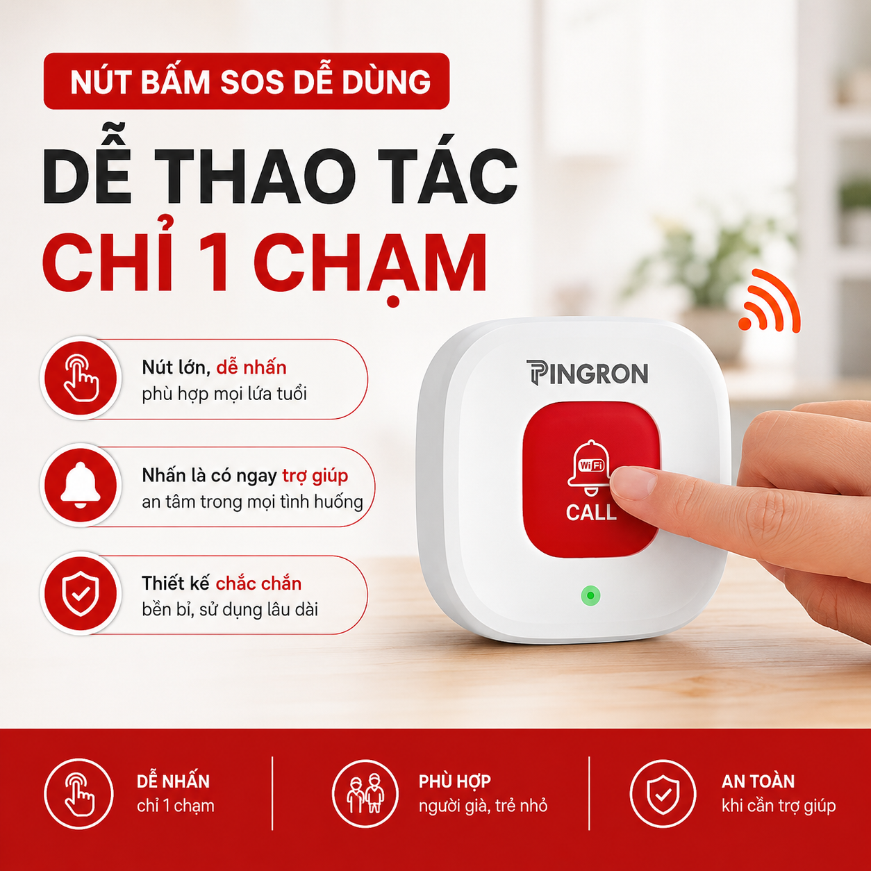 Nút bấm khẩn cấp PINGRON N01W dễ bấm dễ thao tác