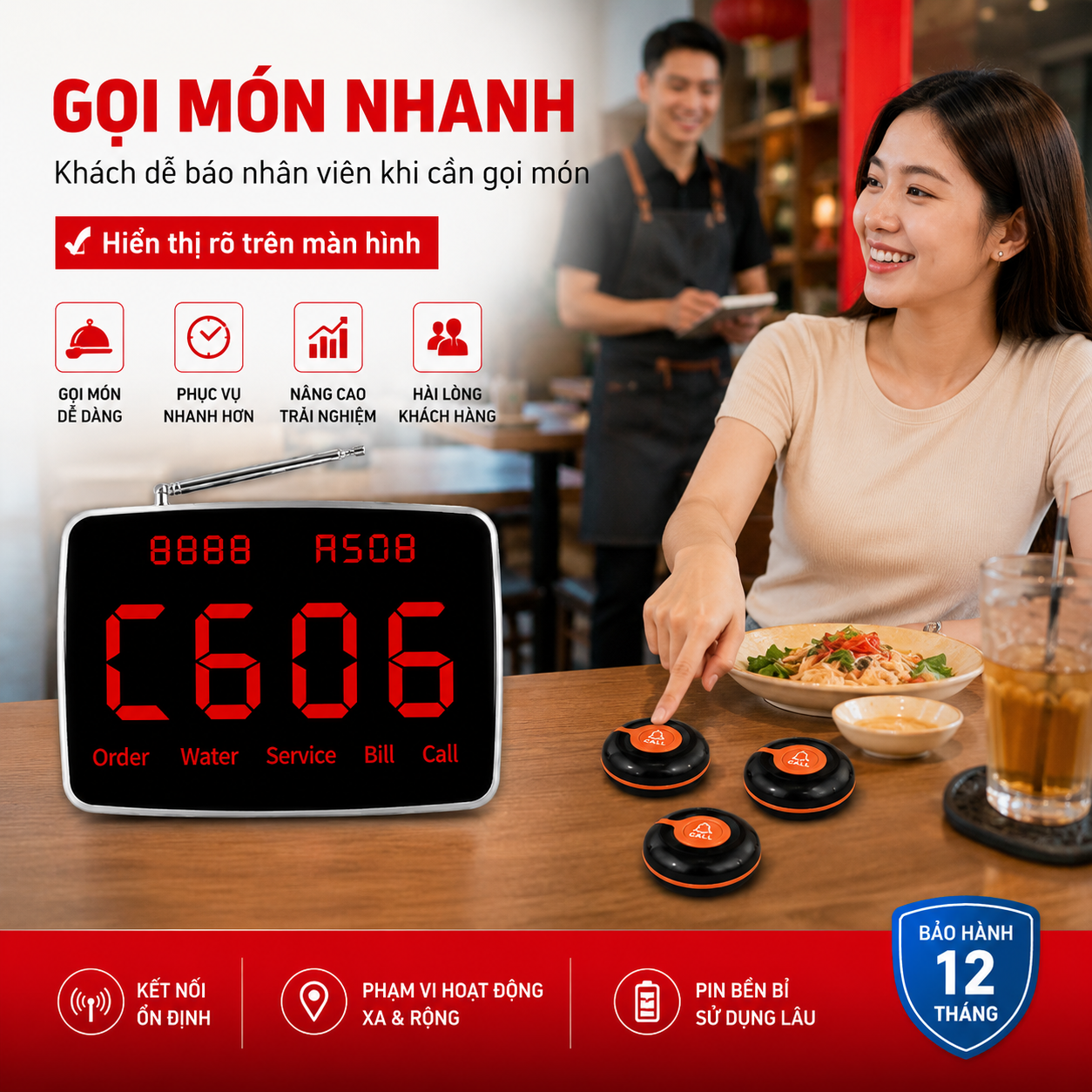 Chuông Gọi  Phục Vụ Không Dây Pingron PV06 Cho Nhà Hàng, Quán Cafe – ảnh 4
