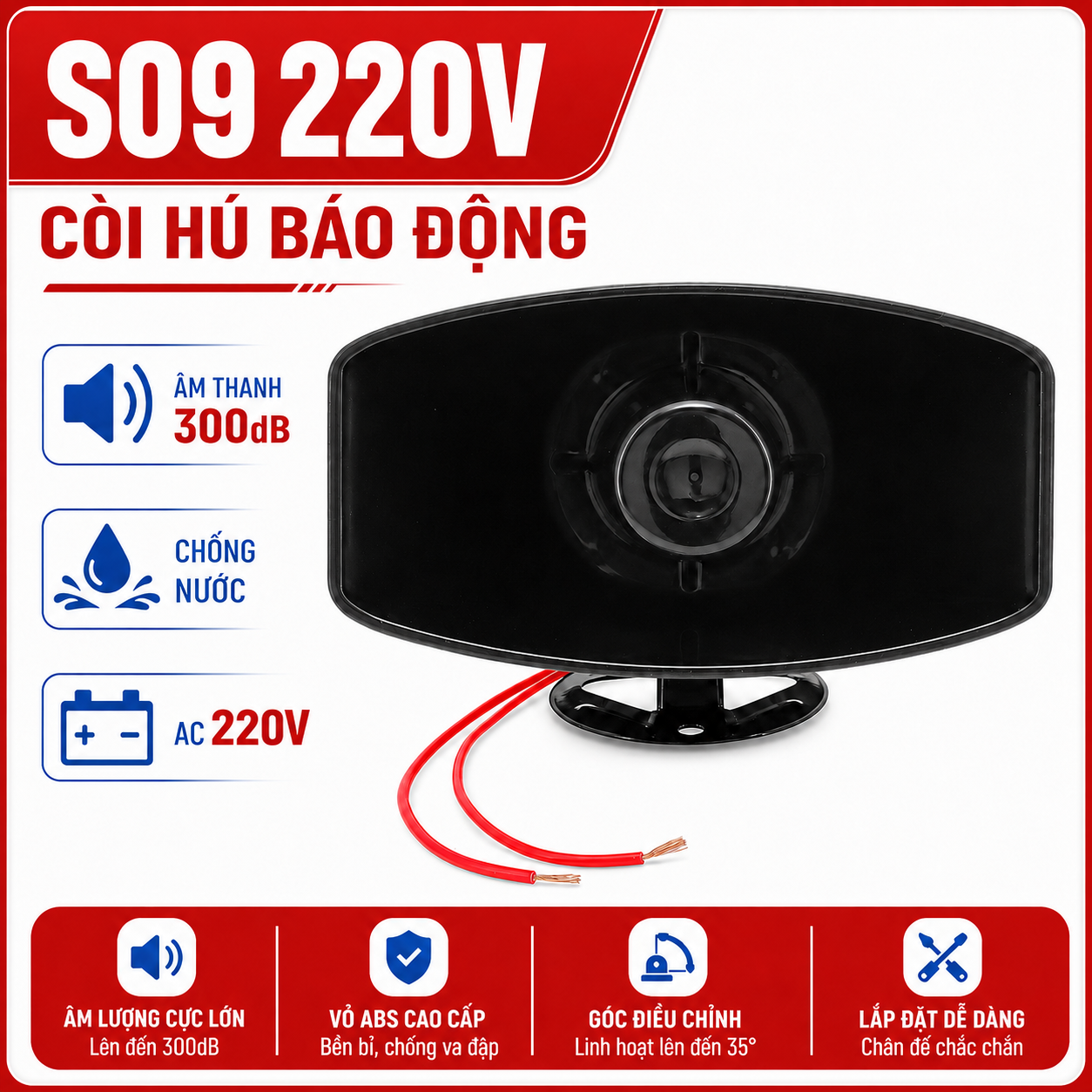 Còi Hú Báo Động 220V Pingron S09 | Âm Thanh Lớn 300dB 100W
