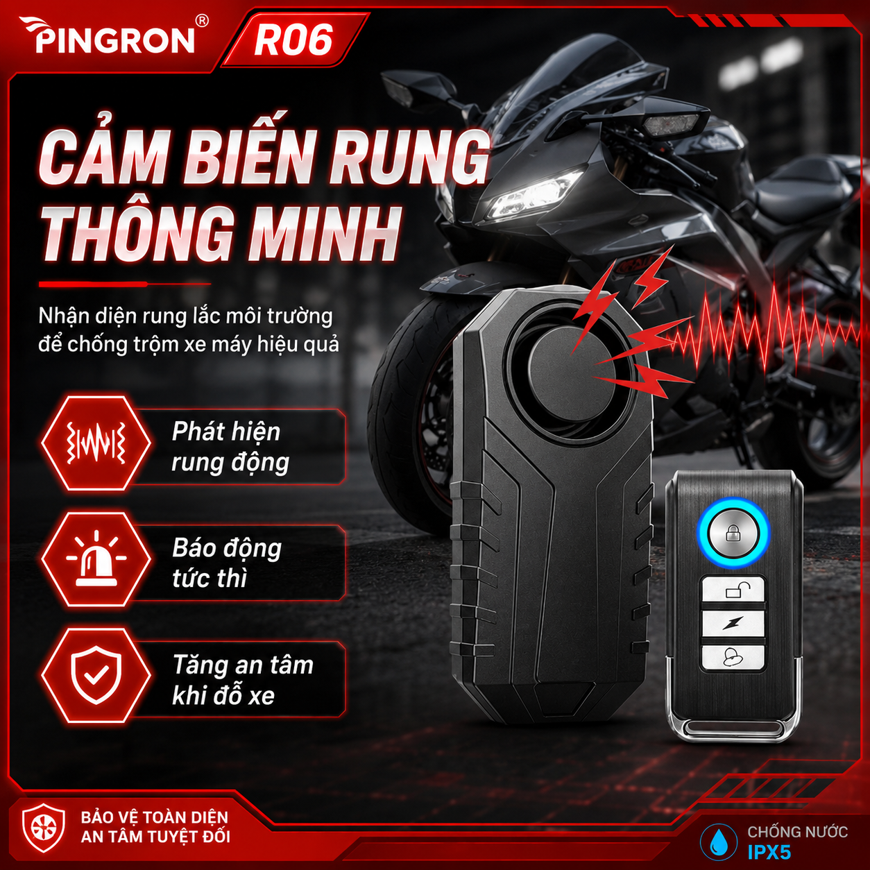 Cảm biến rung thông minh của khóa chống trộm xe máy PINGRON R06