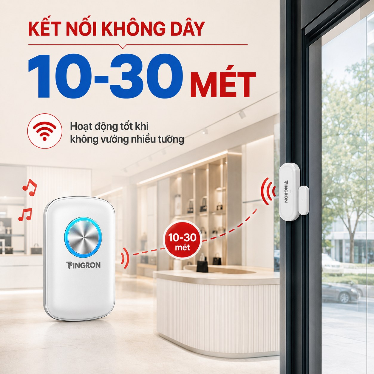 Chuông báo khách mở cửa PINGRON C10 kết nối không dây đến 30 mét