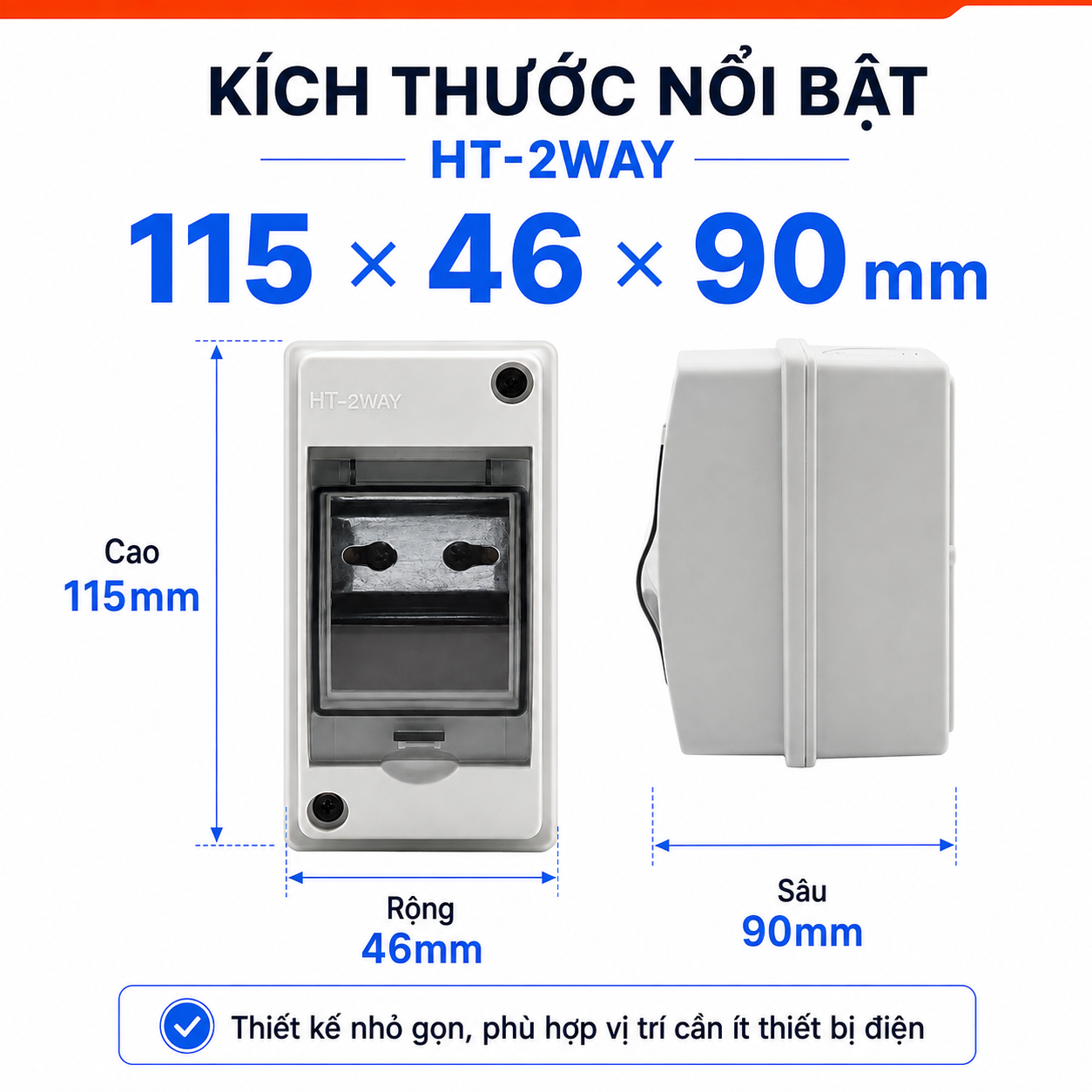 Hộp tủ điện chống nước lắp nổi HT-2WAY dùng cho CB, aptomat – ảnh 4