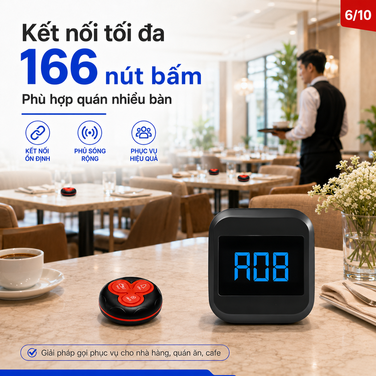 Hệ thống chuông gọi phục vụ PINGRON PV07 hỗ trợ kết nối tối đa 166 nút bấm