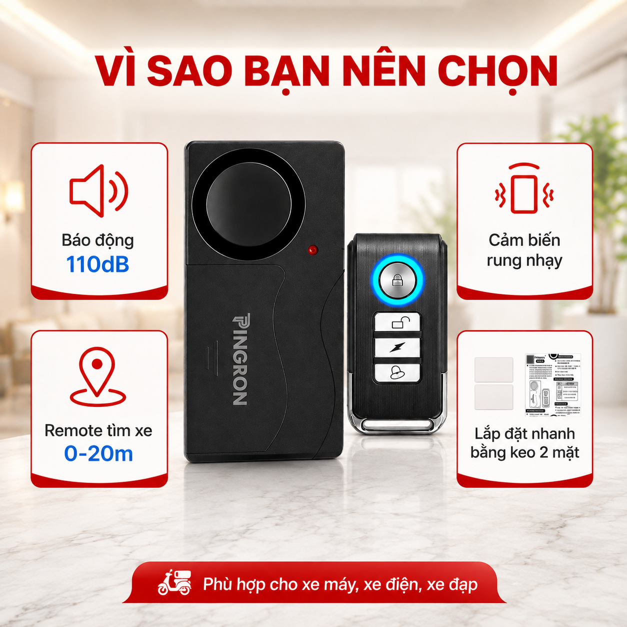 Khóa Chống Trộm Xe Máy PINGRON PR-R05 | Báo Động Lớn 110dB – image 10