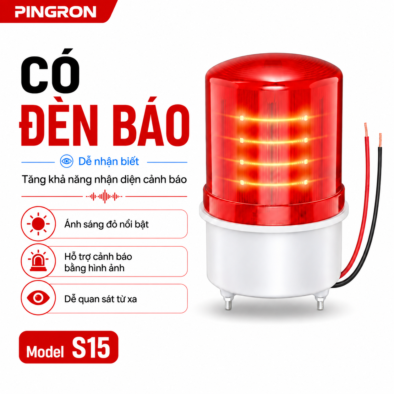 PINGRON S15 tích hợp đèn cảnh báo màu đỏ