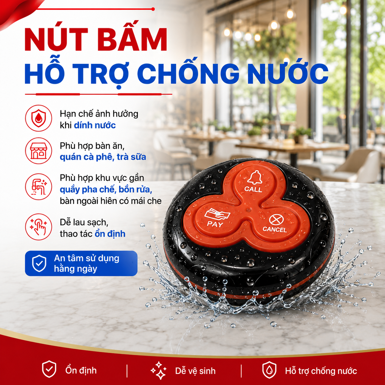 Nút bấm chuông gọi nhân viên chống nước
