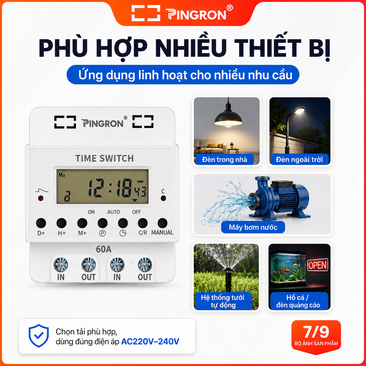 Công tắc hẹn giờ công suất lớn PINGRON HG60/HG80 220V – ảnh 7