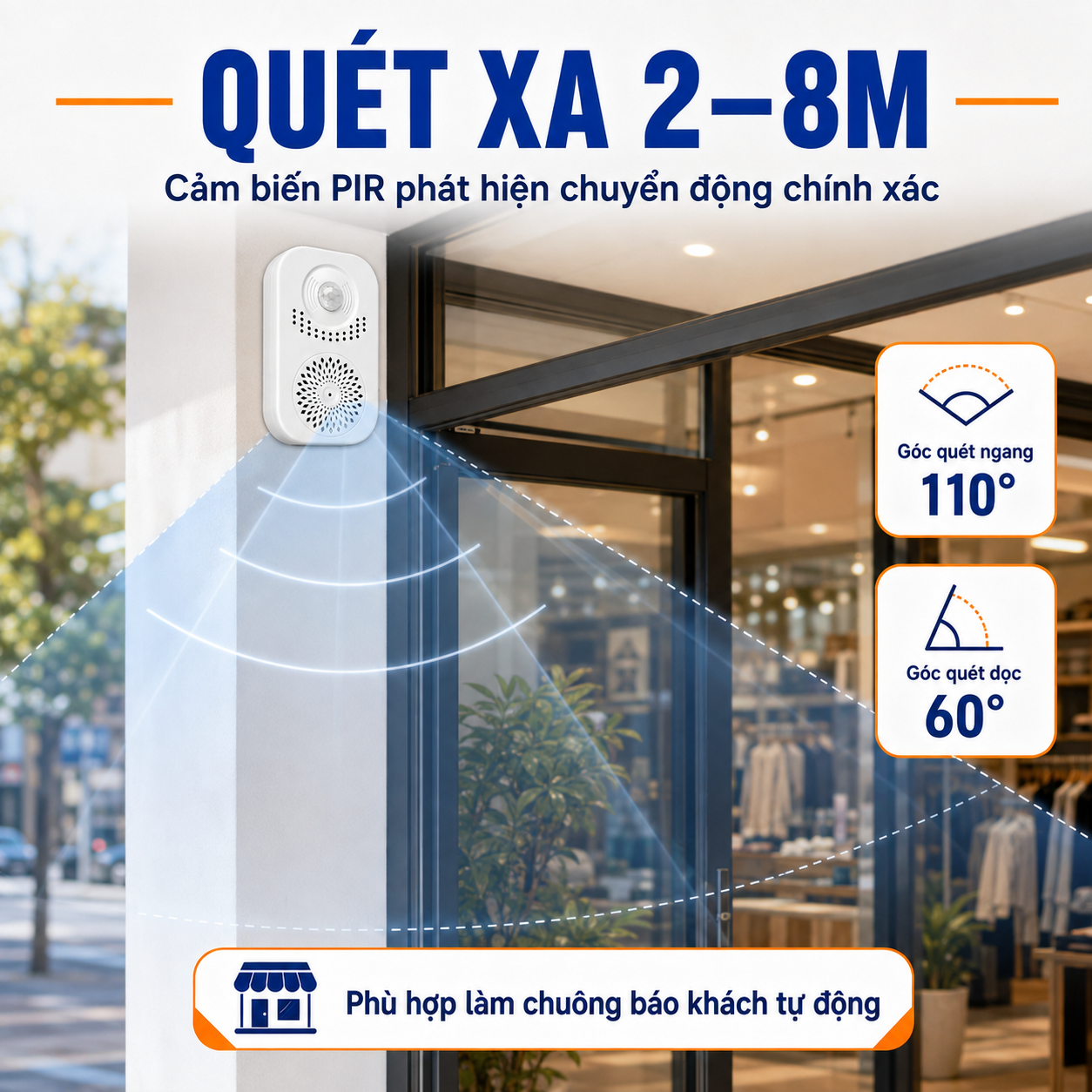 Chuông Báo Khách Tự Động PINGRON PR-P15RC Cảm Biến Hồng Ngoại, Ghi Âm Tiếng Việt – ảnh 3