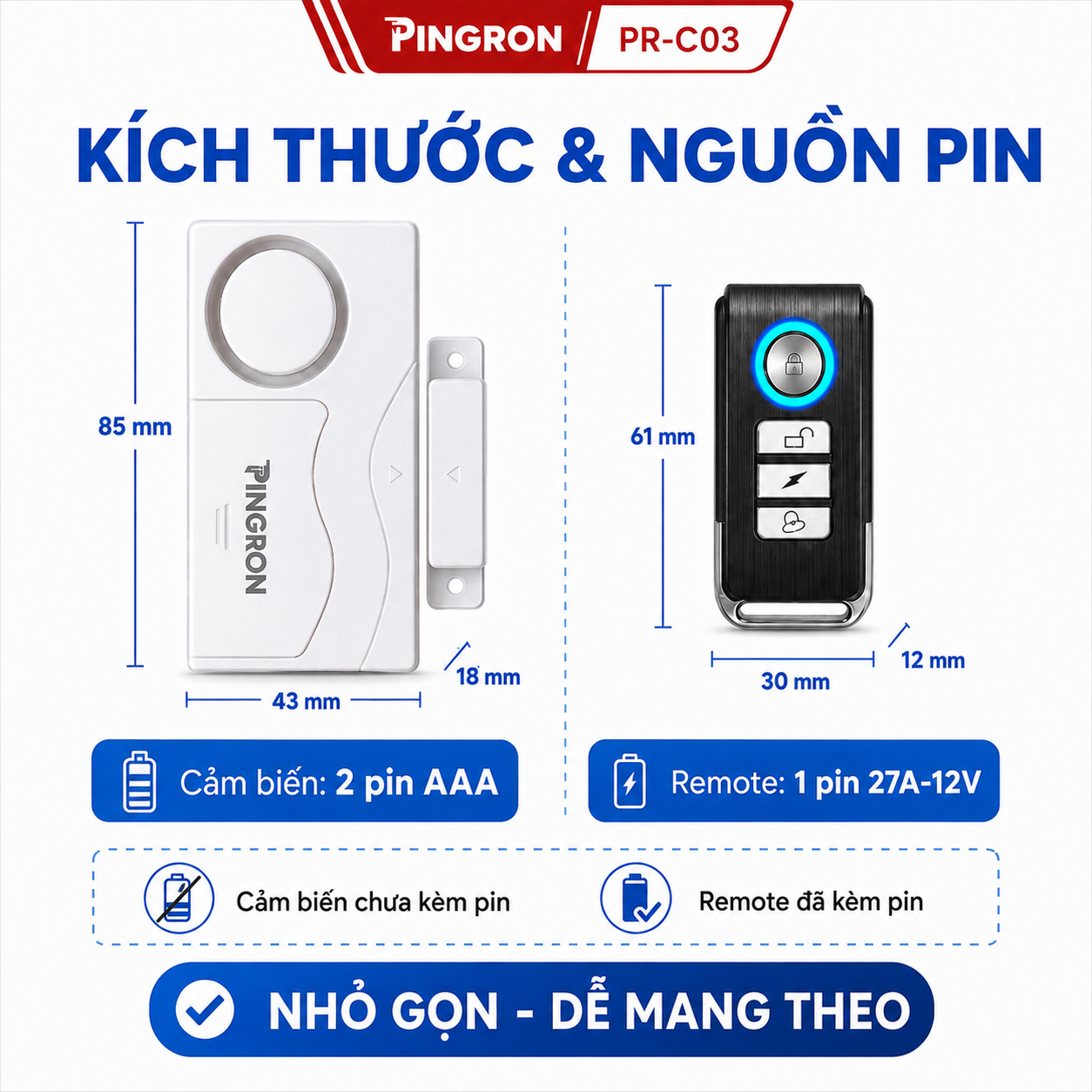 Thiết bị chống trộm gắn cửa PINGRON PR-C03, báo động 105-110dB, 3 chế độ – ảnh 5