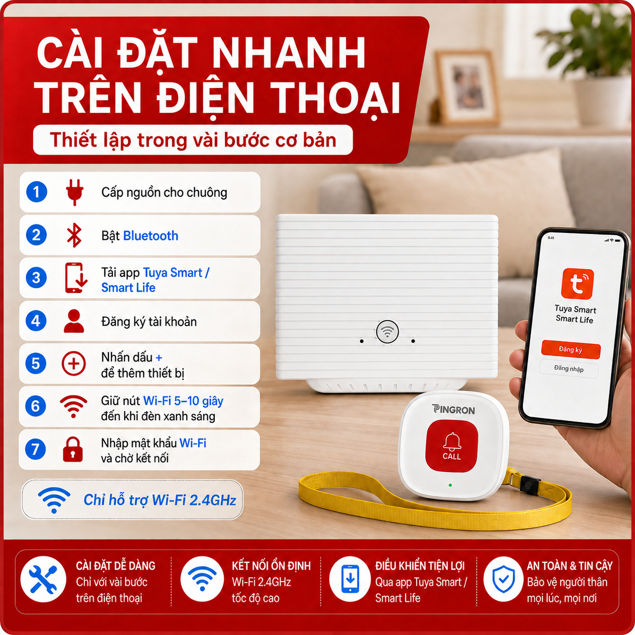 Chuông Báo Cho Người Già PINGRON S021 | Cảnh Báo Tại Chỗ Và Báo Qua Điện Thoại – image 8